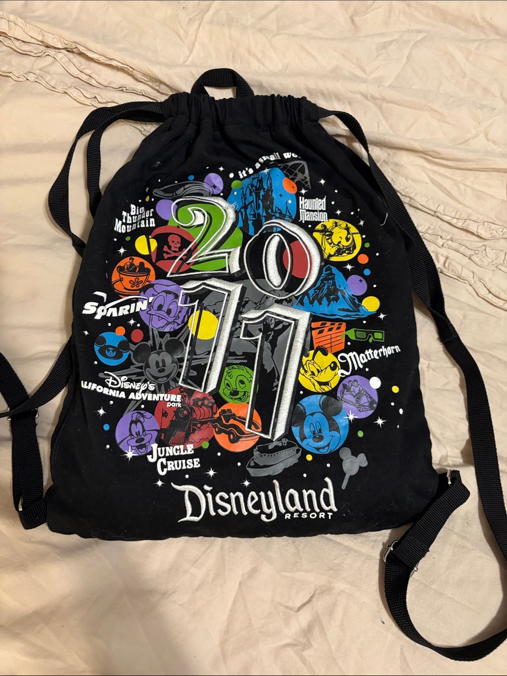 Disneyland 2017 Black Drawstring Backpack